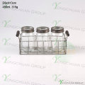 Ensemble de 3 PCS Glass Mason Jar avec support métallique Stand